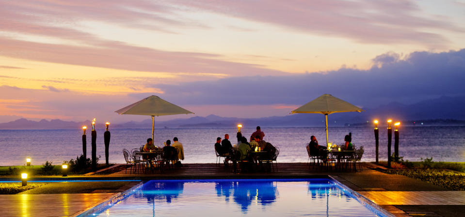 Restaurant at sunset in Grand Pacific Hotel