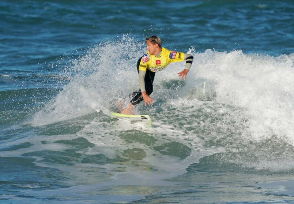 Satellite Beach's Logan Radd competes on opening day of the Toyota USA Prime Surfing event at Sebastian Inlet on Saturday.