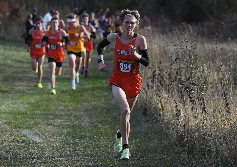 Ames senior Jonathon Williams runs during the 4A state qualifying cross country meet at Pickard Park Wednesday, Oct. 20, 2022, in Indianola.