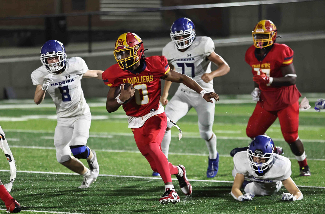 Jayel Harris (0) ran for more than 2,000 yards last season at Purcell Marian. He is now at Withrow.