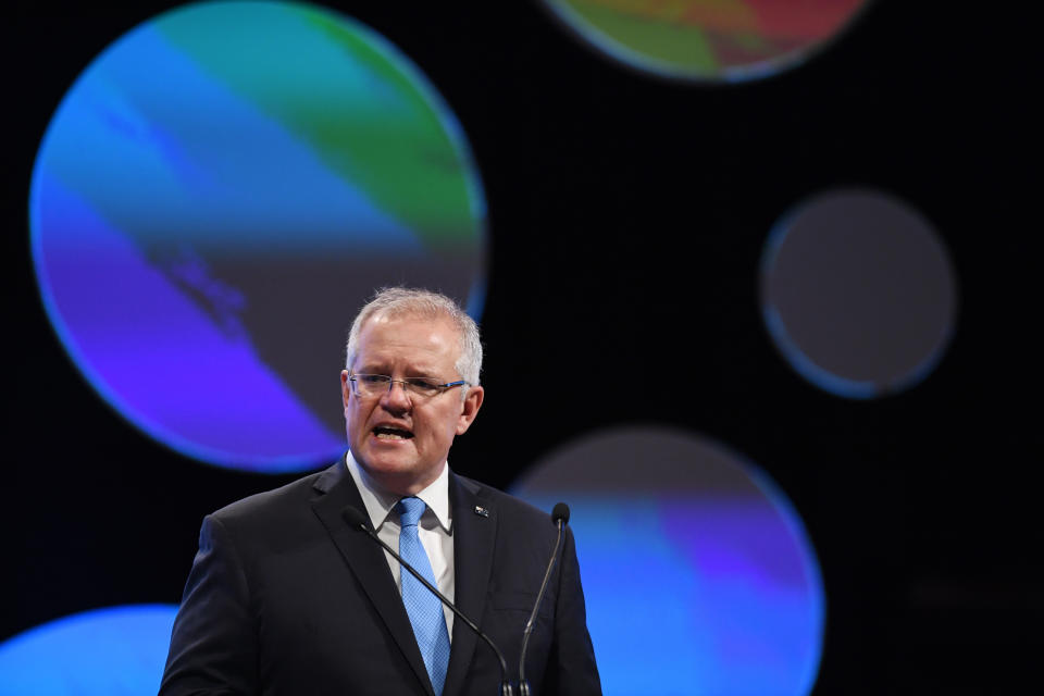 Prime Minister Scott Morrison speaks during the Australian Financial Review (AFR) summit at the Hilton Hotel in Sydney, Tuesday, March 10, 2020. (AAP Image/Dean Lewins)