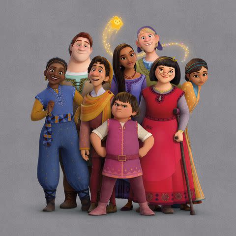 <p>Disney</p> Ariana DeBose's character Asha and Harvey Guillén's character Gabo (center) in Disney's <em>Wish</em> (2023)