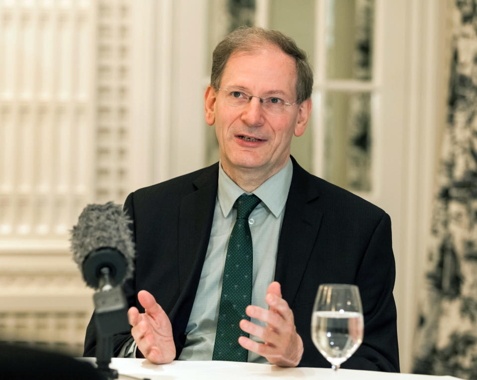 President of the Vienna Philharmonic Orchestra Clemens Hellsberg speaks during an interview with The Associated Press in Vienna, Austria, Wednesday, April 9, 2014. The Vienna Philharmonic Orchestra has been named the 2014 winner of the Birgit Nilsson Prize, a prestigious musical honor that comes with a US dollar 1-million award. (AP Photo/Alexander Mueller)