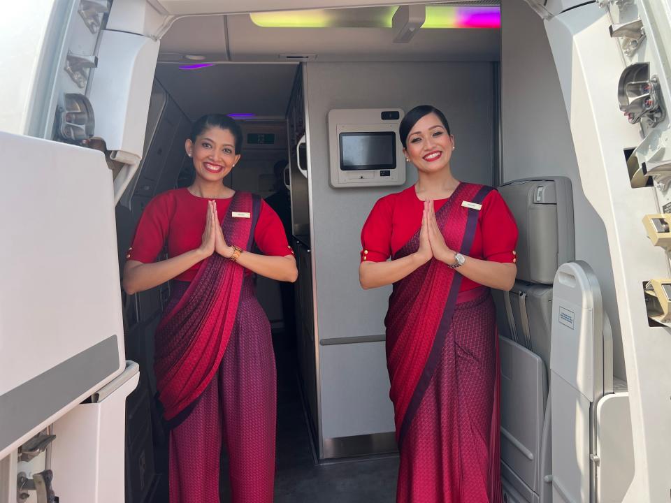 Air India flight attendants in new uniform.