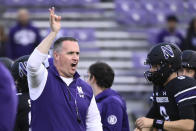 Northwestern football coach Pat Fitzgerald gestures before the team's NCAA college football game against Miami (Ohio) on Saturday, Sept. 24, 2022, in Evanston, Ill. (AP Photo/Matt Marton)