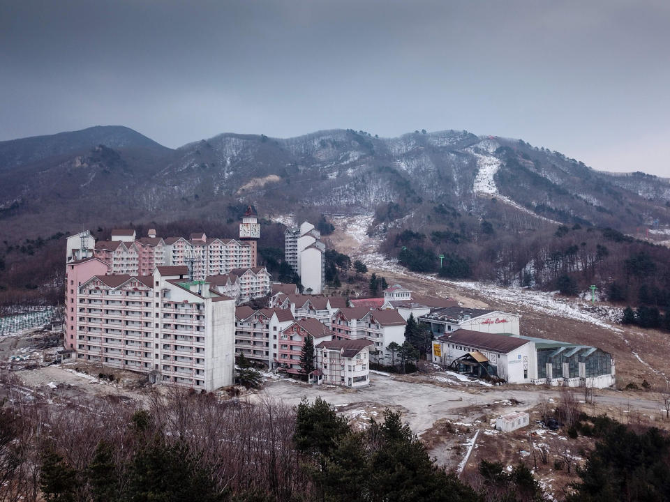 An overview of the abandoned Alps Ski Resort, a former holiday destination in South Korea's far northeast close to the Demilitarized Zone that divides the peninsula, near Sokcho: AFP/Getty