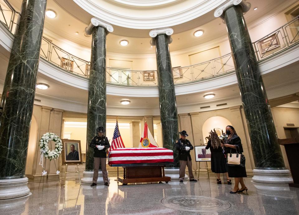 People pay their respects for former Florida Supreme Court Justice Joseph W. Hatchett as he lies in state Friday, May 6, 2021.