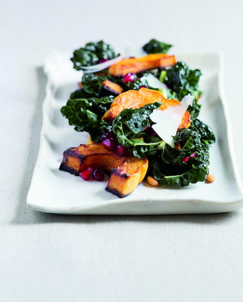 Roasted Winter Squash with Kale & Pomegranate Seeds