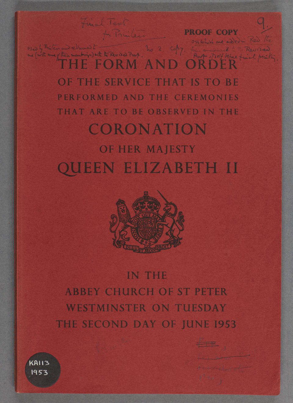 The form and order of service for the Queen’s coronation in 1953 (Church of England/PA)