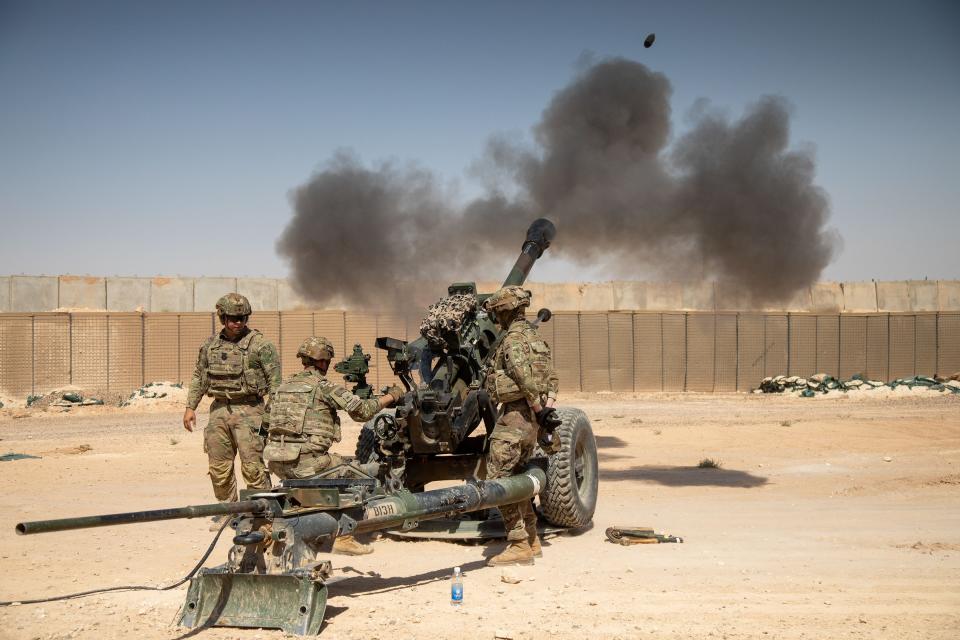 US Army Soldiers, assigned to 37th Infantry Brigade Combat Team, fire an M119 Howitzer during a live-fire exercise at Al Asad Air Base, Iraq, May 11, 2023.