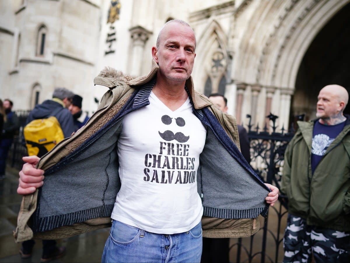 A supporter of notorious inmate Charles Bronson outside the Royal Courts Of Justice (PA)