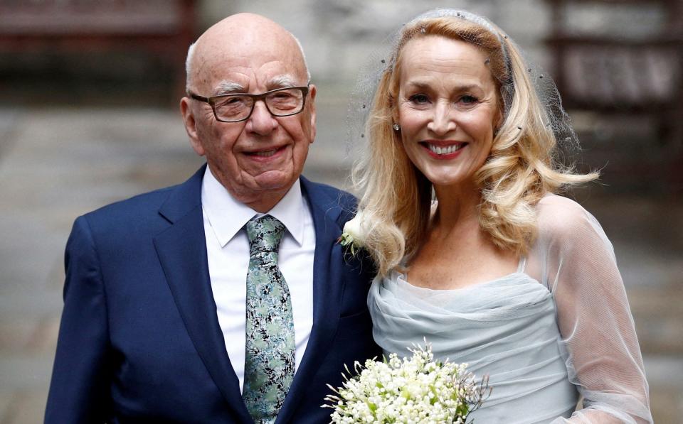 Rupert Murdoch and Jerry Hall outside St Bride's church following a service to celebrate their wedding in London back in 2016 - Reuters