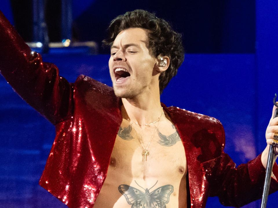 Harry Styles performs live on stage during The BRIT Awards 2023  at The O2 Arena on February 11, 2023 in London, England.