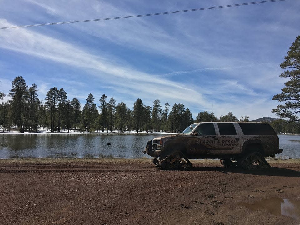 The Coconino County Sheriff's Office used vehicles vehicle outfitted with special tracks for snow and mud.