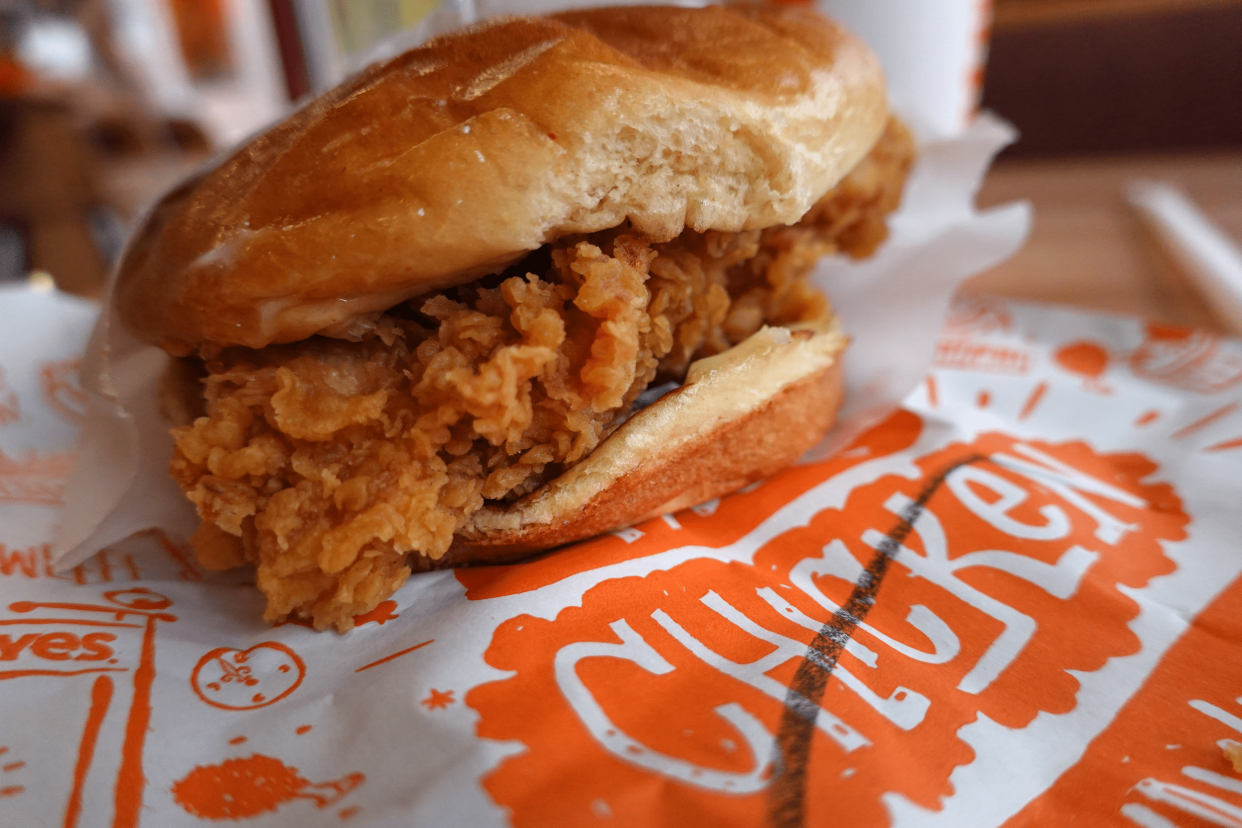 Closeup of Chicken Sandwich From Popeyes Louisiana Kitchen, Chicago, Selective Focus