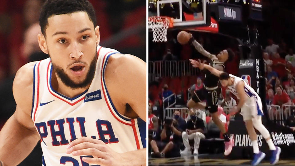 A hard foul on John Collins earned Australian NBA star Ben Simmons a flagrant foul during the Eastern Conference semi-finals.