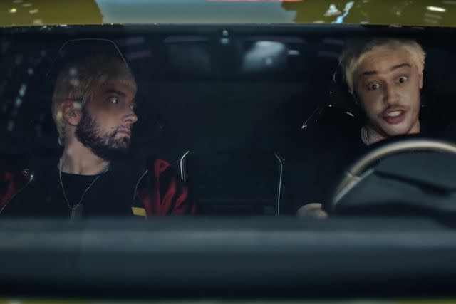 <p>EminemMusic/Youtube</p> Eminem and Pete Davidson in the music video for "Houdini."