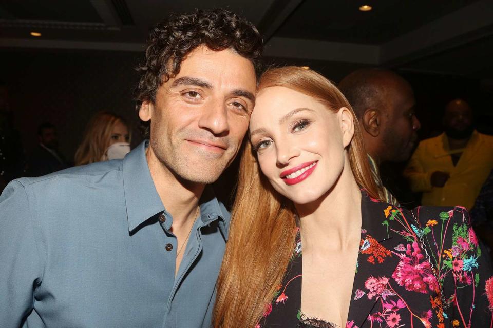 <p>Bruce Glikas/WireImage</p> Oscar Isaac and Jessica Chastain at the 89th Annual Drama League Awards in New York City on May 19, 2023