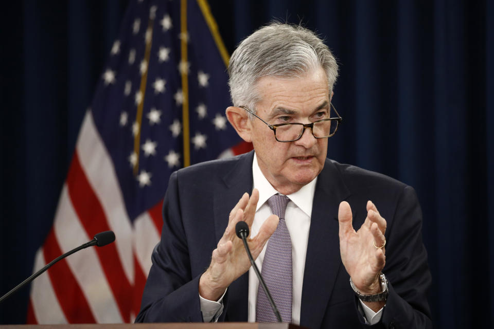 Federal Reserve Board Chair Jerome Powell speaks at a news conference following a two-day meeting of the Federal Open Market Committee, Wednesday, Sept. 18, 2019, in Washington. (AP Photo/Patrick Semansky)