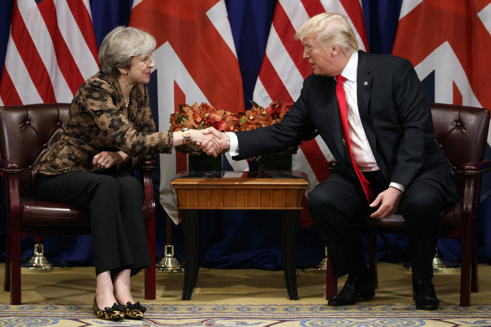 Still special? President Donald Trump shakes hands with Prime Minister Theresa May during a meeting at the UN earlier this month (AP Photo/Evan Vucci)