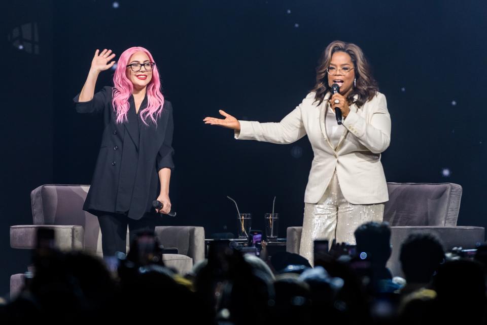 Lady Gaga and Oprah on stage