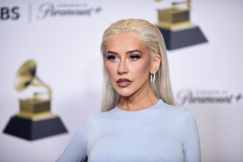 FILE - Christina Aguilera poses during the 66th annual Grammy Awards, Feb. 4, 2024, in Los Angeles. Celebrities including Aguilera are increasingly lending their star power to President Joe Biden, hoping to energize fans to vote for him in November or entice donors to open their checkbooks for his reelection campaign. (Photo by Richard Shotwell/Invision/AP, File)