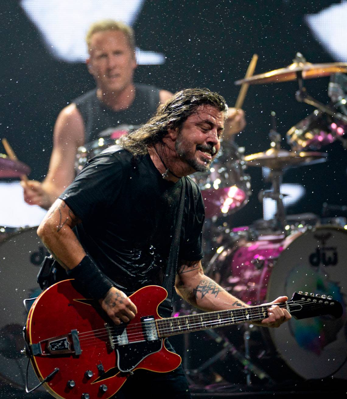 Dave Grohl and Foo Fighters in concert at Raleigh, N.C.’s Coastal Credit Union Music Park at Walnut Creek, Tuesday night, May 7, 2024. Scott Sharpe/ssharpe@newsobserver.com