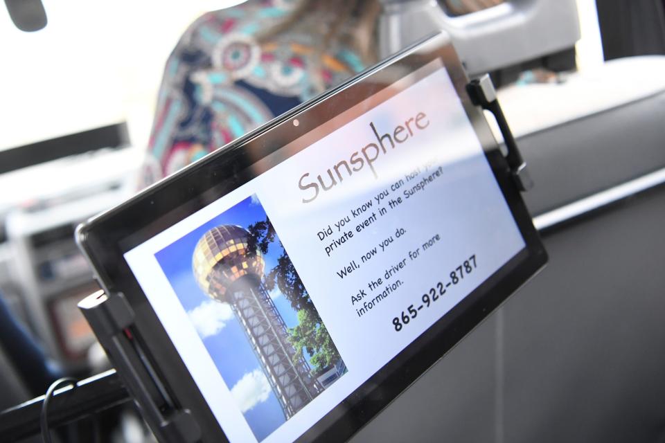 KISS Caboose offers free rides by promoting local businesses through a slideshow on two tablets and exterior signage on its vehicles.