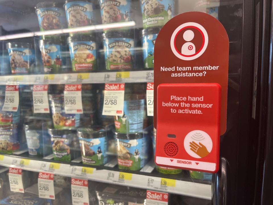 A secured ice cream freezer at Target in New York City.