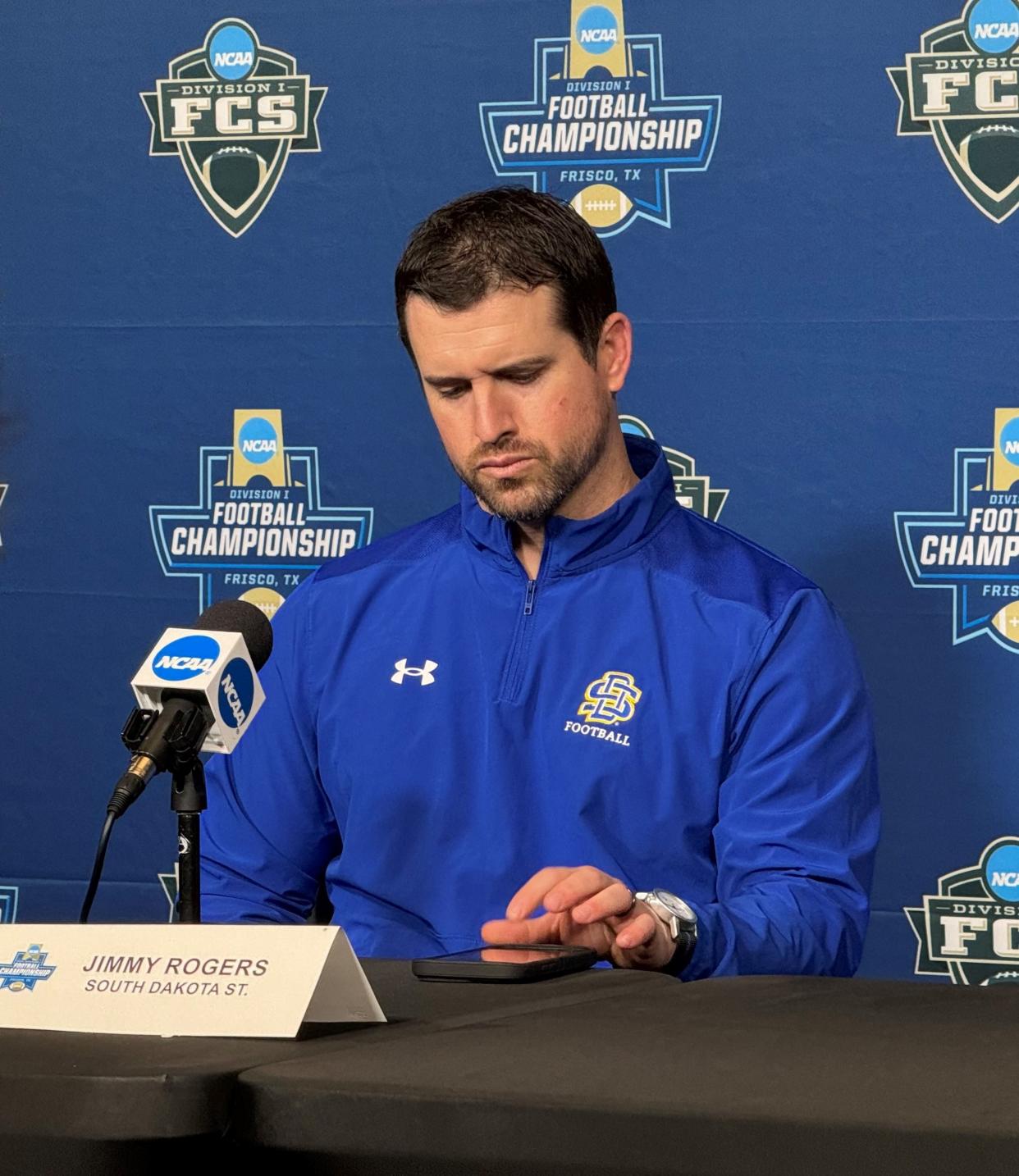 South Dakota State head coach Jimmy Rogers speaks to the media ahead of the Jackrabbits third consecutive appearance in the FCS championship game.