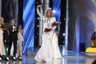 <p>Kira Kazantsev was prepared with a white evening look that matched her Miss America sash. Fun fact: She was the third Miss New York in a row to be crowned winner.</p>