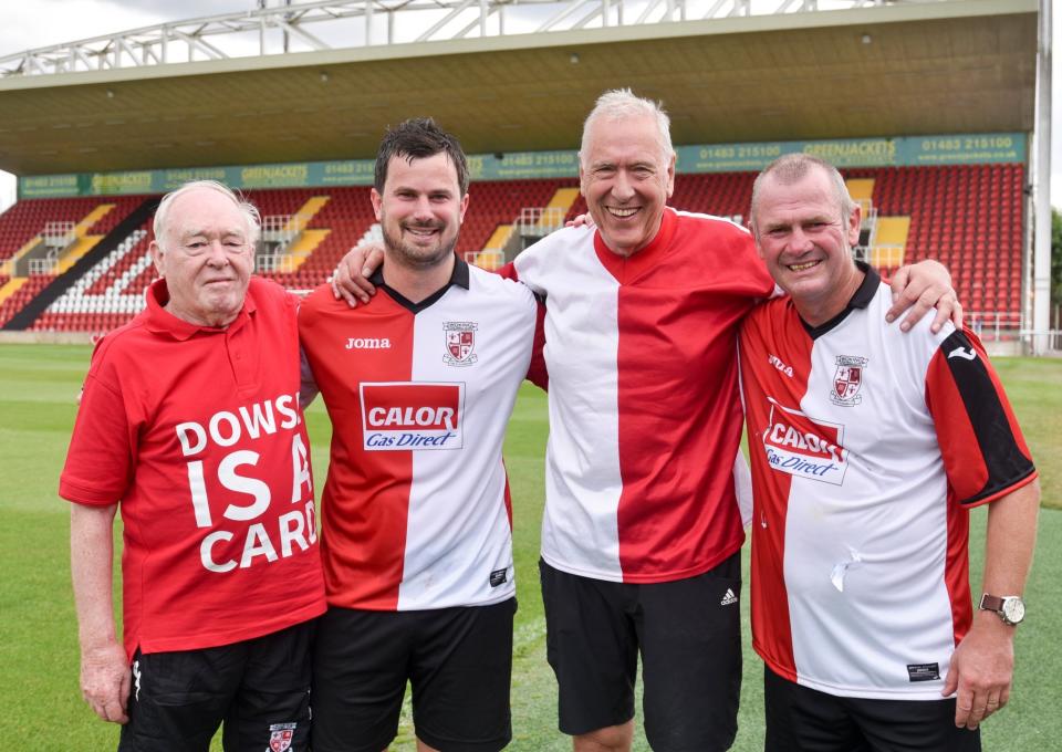 Martin Tyler (second right) with Woking manager Alan Dowson (far right)