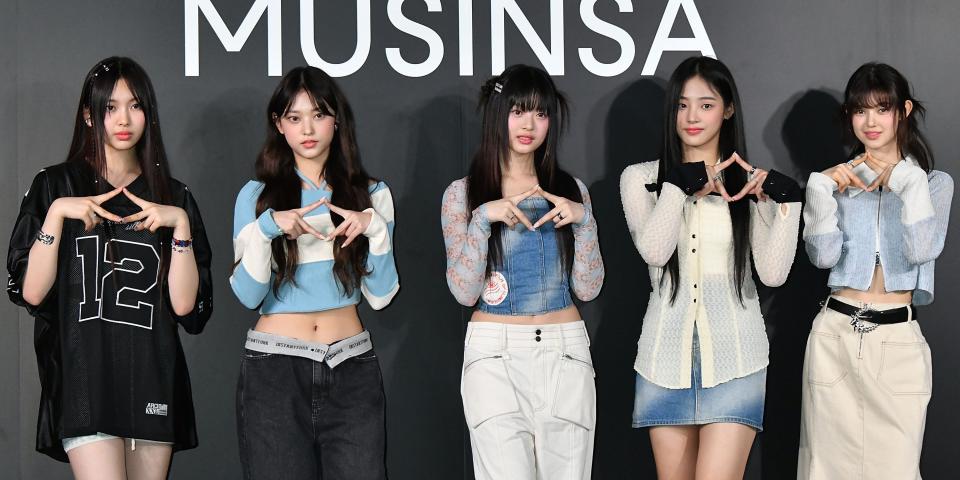 HYEIN, HAERIN, HANNI, MINJI and DANIELLE of K-pop group NewJeans attend the photocall for MUSINSA Pop-up Store Opening Ceremony on April 6, 2023 in Tokyo, Japan