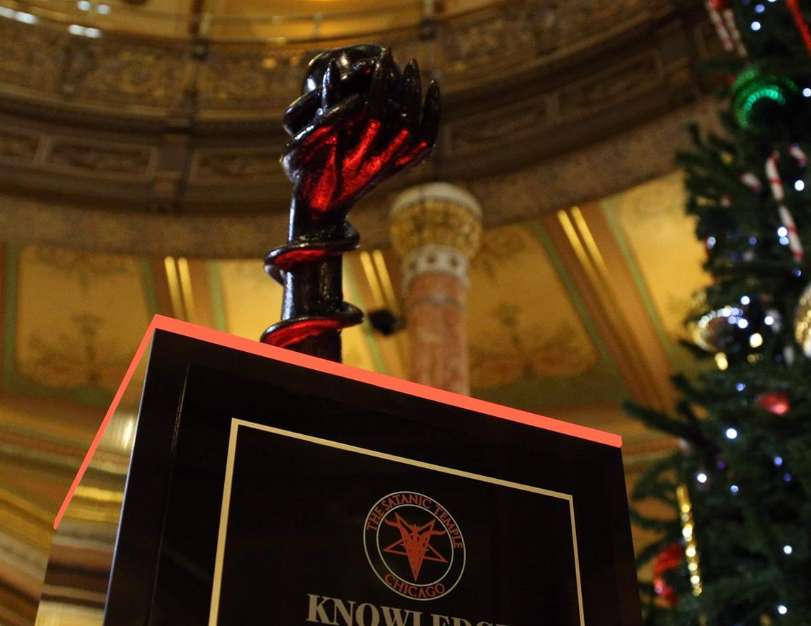 'Knowledge is the Greatest Gift' statue at Illinois Capitol: Facebook/Satanic Temple