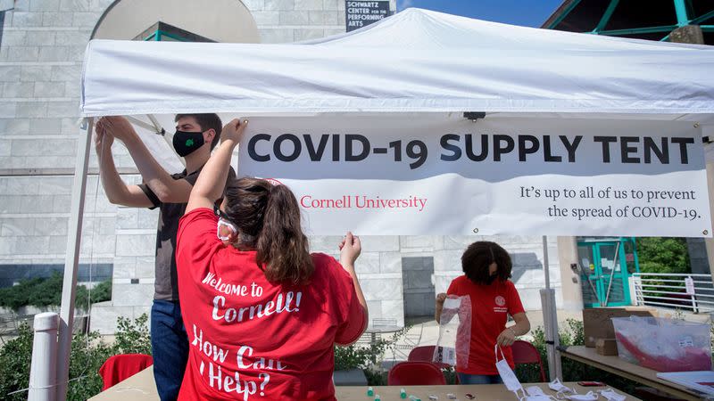 A "COVID-19 Supply Tent" is seen on Move In Day 2020 - North and West Campus, Cornell University in this undated handout photo