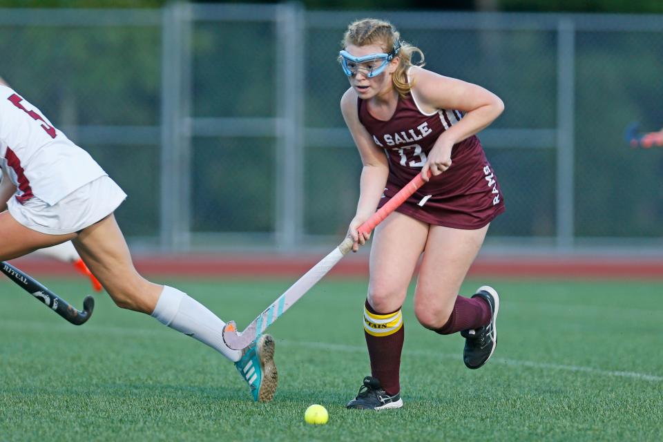 Callie Caito transitions the ball to offense during the La Salle field hockey team's game against East Greenwich last season.