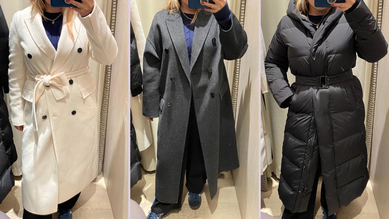  Composite of person wearing three different reiss coats for our reiss coats review. 