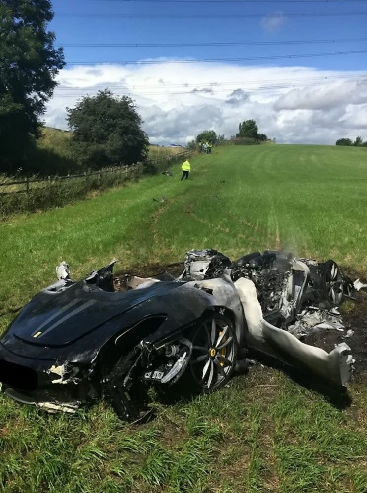 The mangled remains of the Ferrari 430 Scuderia (SWNS) 