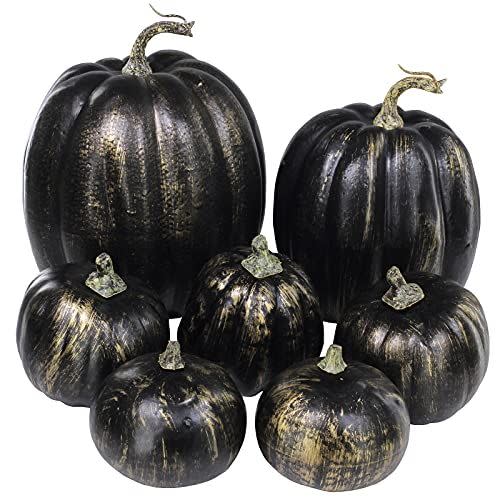 Faux Gold Brush Black Pumpkins (7 Pack)