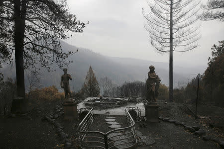 FILE PHOTO: Statues are seen on a property damaged by the Camp Fire in Paradise, California, U.S. November 21, 2018. REUTERS/Elijah Nouvelage