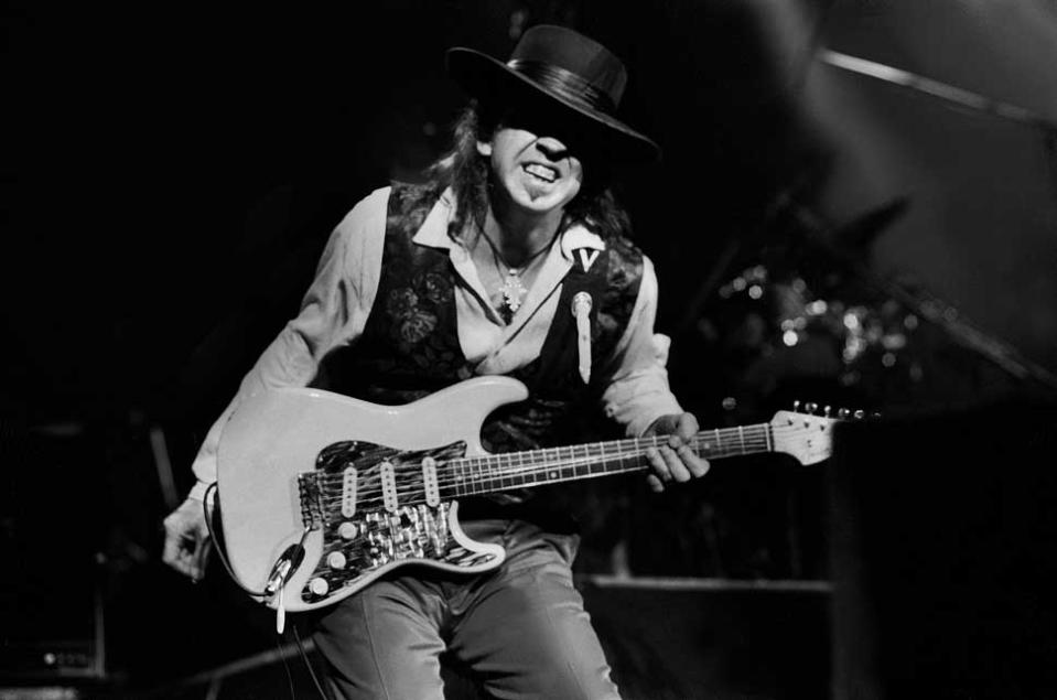 Stevie Ray Vaughan onstage at the Alpine Valley Music Theater, East Troy, Wisconsin, August 1990.