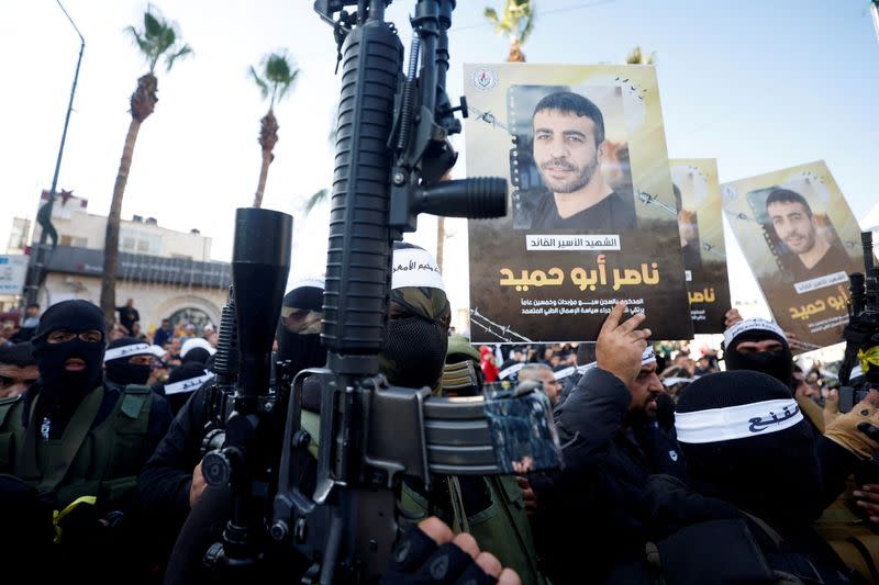 Protest following the death of senior Palestinian militant Nasser Abu Hmaid, in Ramallah