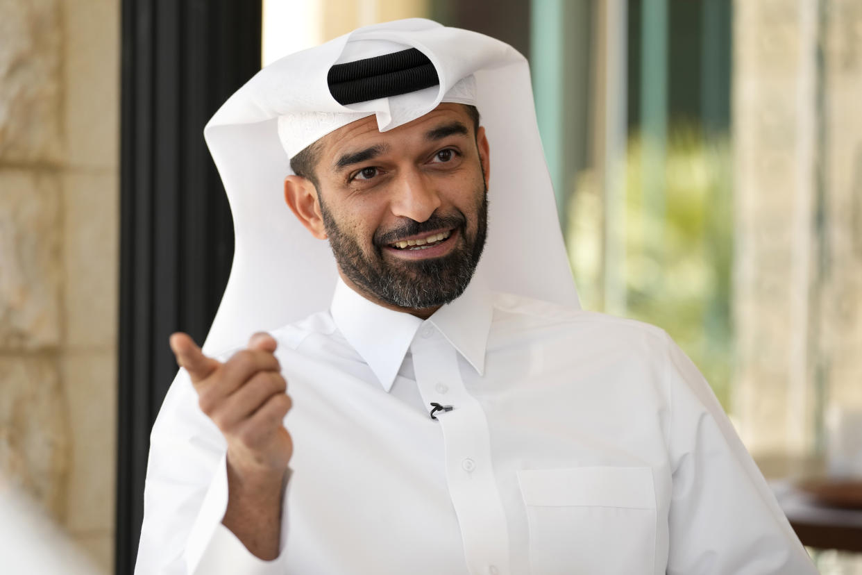 FILE - Hassan Al Thawadi, Secretary General of the World Cup organizing committee talks during an interview with The Associated Press in Doha, Qatar, on March 31, 2022. A long-standing whistleblower allegation of cash offers to voters during Qatar’s winning bid to host the World Cup was aired and denied again in a Netflix documentary released Wednesday, Nov. 9, 2022. (AP Photo/Darko Bandic, File)