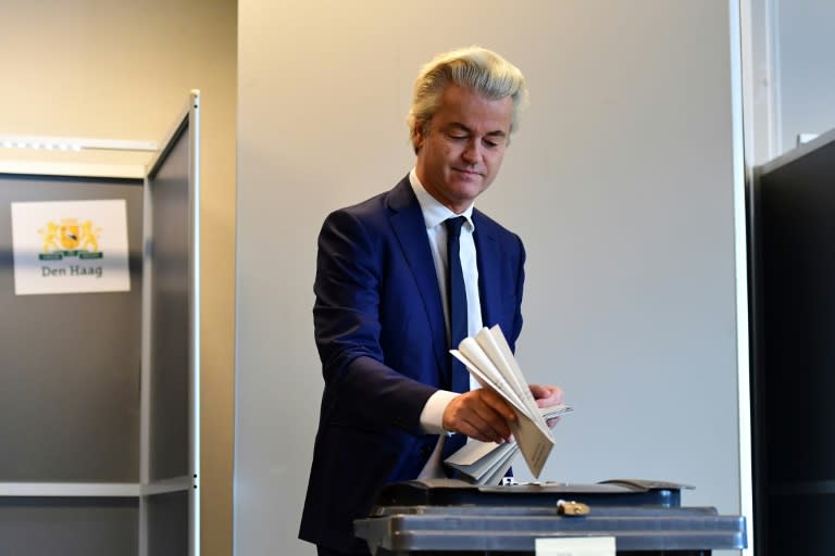 Geert Wilders of the Dutch Freedom Party votes at a polling station in The Hague on March 15, 2017