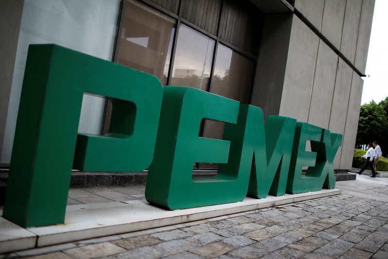 FILE PHOTO: Signage of Petroleos Mexicanos (Pemex) is pictured at the company's headquarters in Mexico City