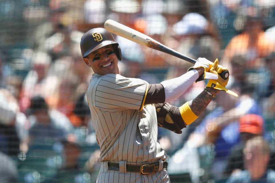 SAN FRANCISCO, CALIFORNIA - MAY 22: Manny Machado #13 of the San Diego Padres warms up in the on-deck circle during the game against the San Francisco Giants at Oracle Park on May 22, 2022 in San Francisco, California. (Photo by Lachlan Cunningham/Getty Images)