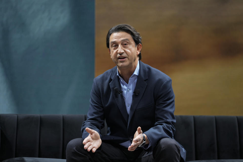 Jose Munoz, president and global CEO of Hyundai Motor Company, speaks during a Hyundai news conference before the start of the CES tech show Monday, Jan. 8, 2024, in Las Vegas. (AP Photo/Ryan Sun)