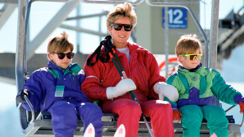 Diana, William and Harry skiing