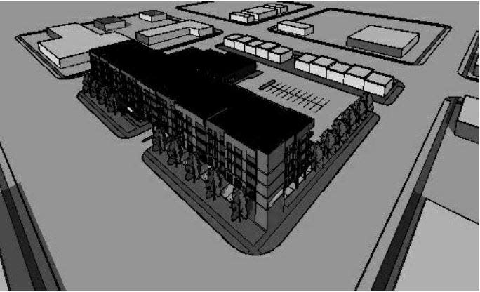 A rendering of the proposed development for the 200 block of Monroe Avenue includes 80 housing units and a 24,000 square foot grocery store.