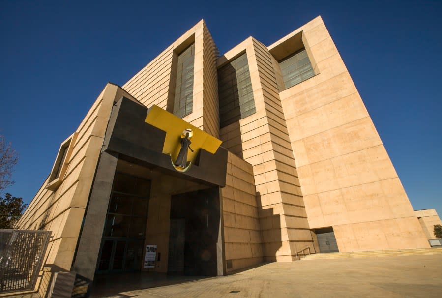 The entrance to the Cathedral of Our Lady of the Angels, the headquarters for the Roman Catholic Archdiocese of Los Angeles, is seen in a file photo from Jan. 21, 2013.